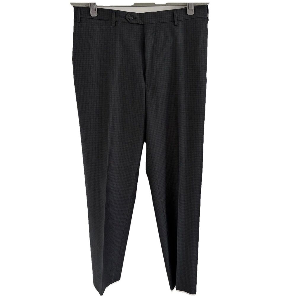Canali Mens 35x32 IT 52 100% Wool Dress Pants Gray Check Flat Front Made N Italy - Picture 2 of 16